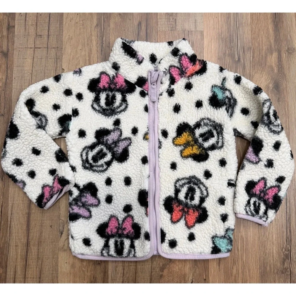Disney Jumping Beans Minnie Mouse Sherpa Fleece Jacket Girls 3T Full Zip